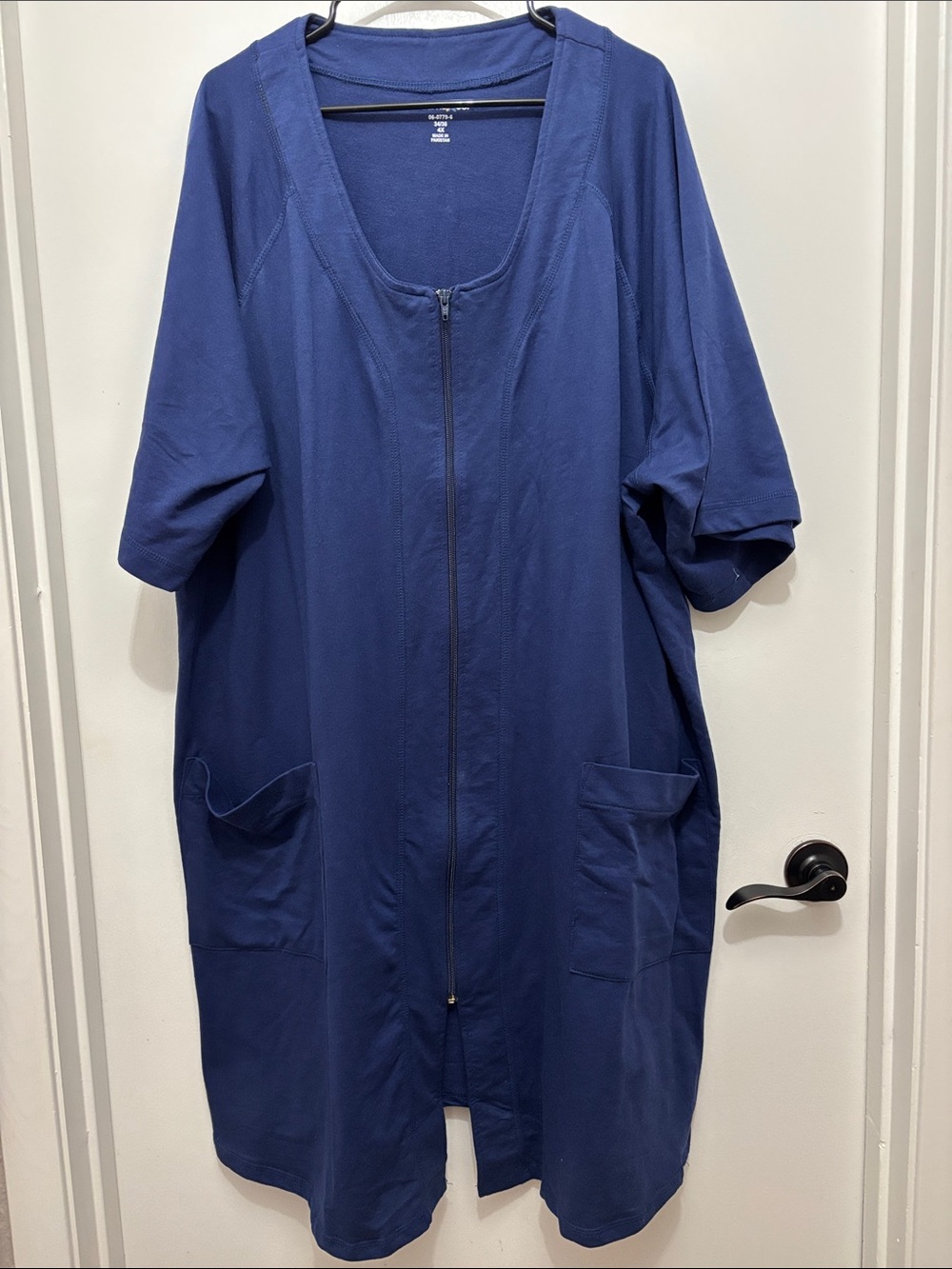Relaxed House Coat Navy Zip-Front Women's Robe with Pockets 4X
